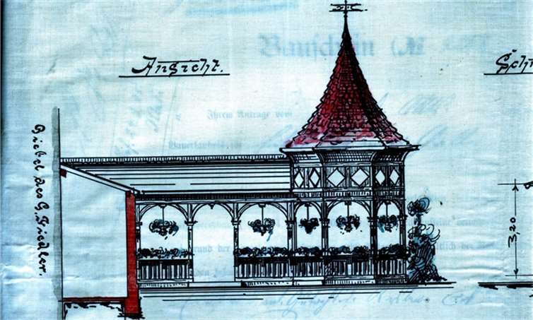 Stadtarchiv ist wieder voll einsatzbereit Bauzeichnung Pavillon Prinz Karl 2_1872 von 1905.privat