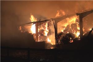 Brand einer Lagerhalle und eines Reitstalls in Grafschaft-Birresdorf durch Blitzeinschlag
