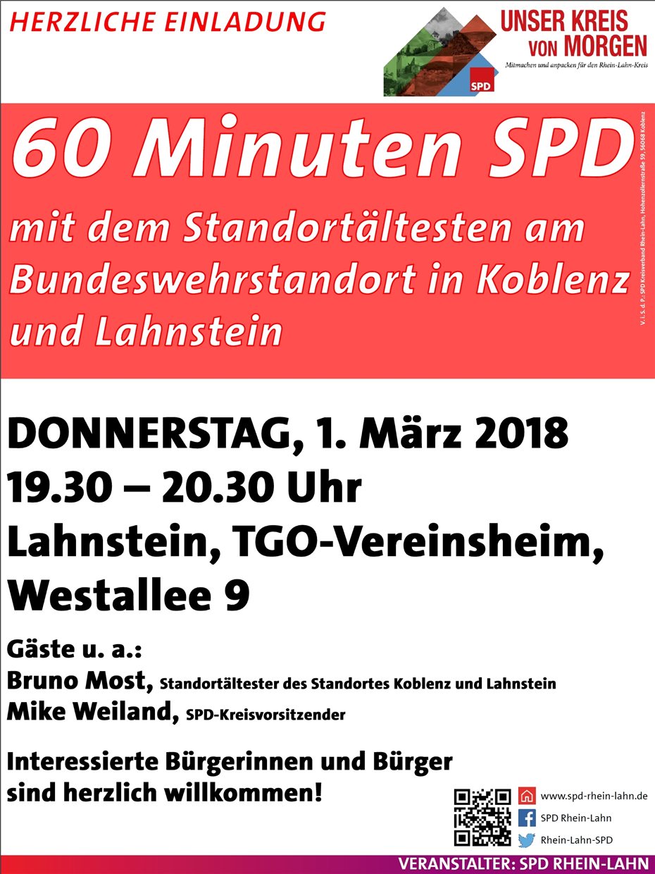 60 Minuten SPD mit dem
Standortältesten des Bundeswehrstandortes Koblenz und Lahnstein