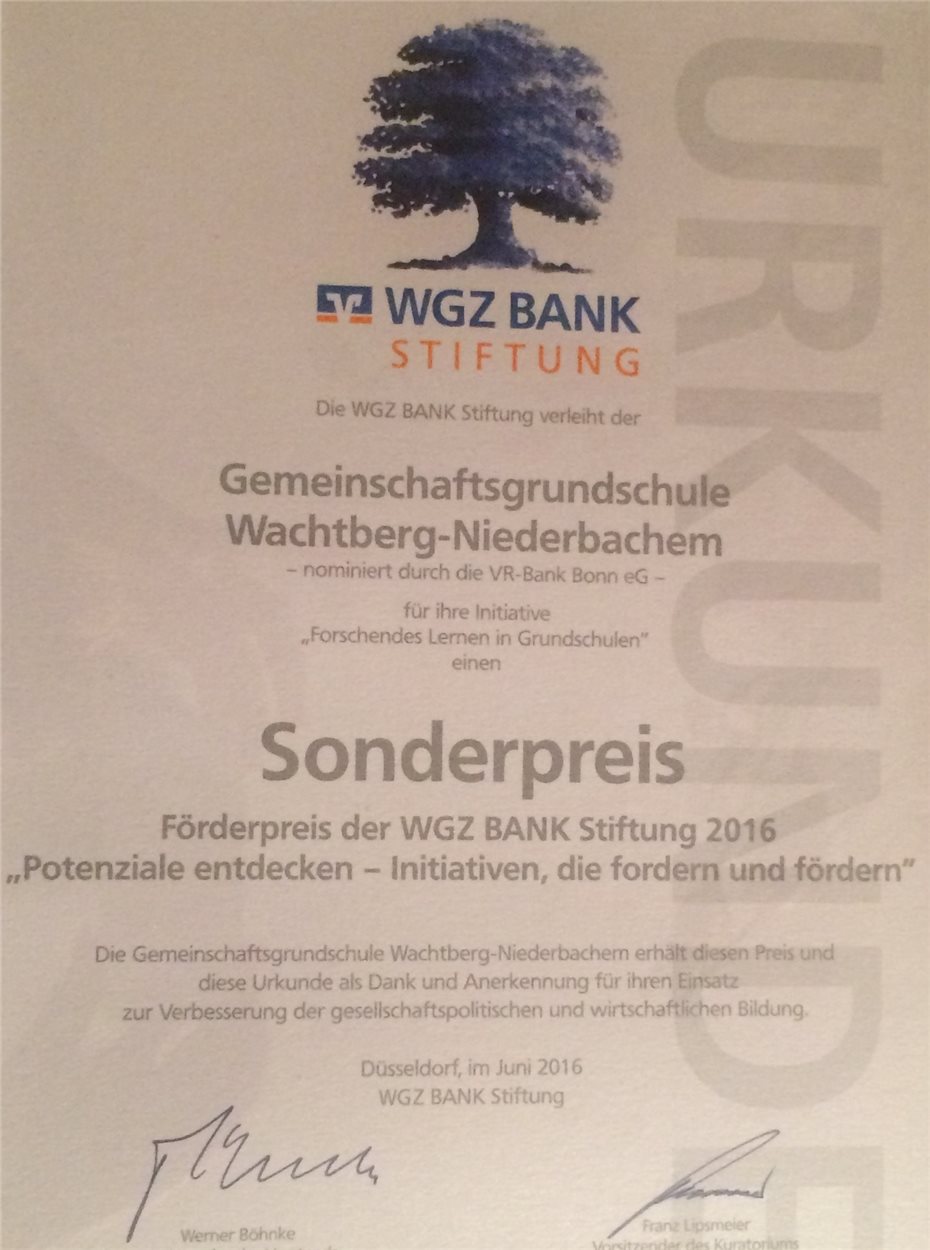 WGZ Bank Stiftung verleiht der „Forscherinsel“ einen Sonderpreis