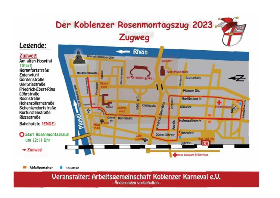 Rosenmontagszug
in Koblenz ist fast 4,5 Kilometer lang