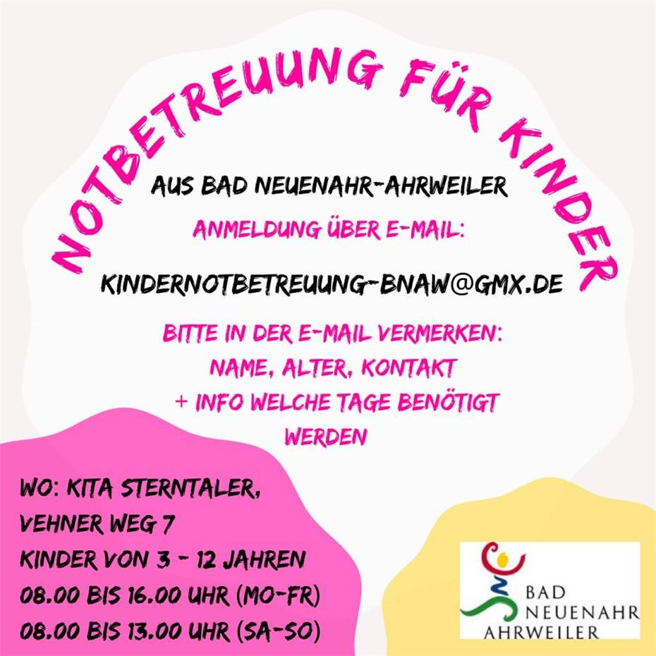 Notbetreuung für Kinder aus Bad Neuenahr-Ahrweiler