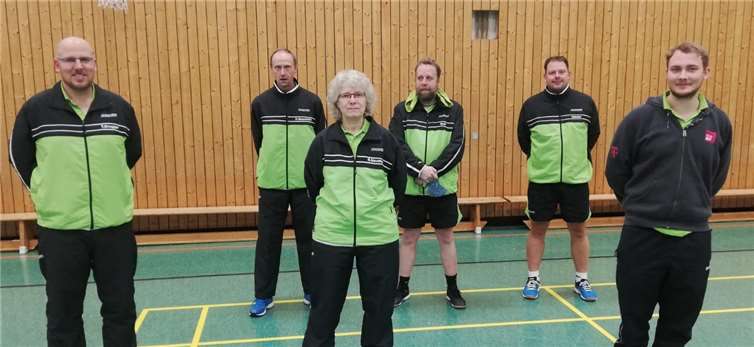 1. Mannschaft mit v.l. Thomas Eregger, Hilmar Neumann, Susanne Neumann, Roland Klein, Günter Kamm-Berhausen und Stefan Mauel. Quelle: SV Grün-Weiß Oedingen 1946 e.V.