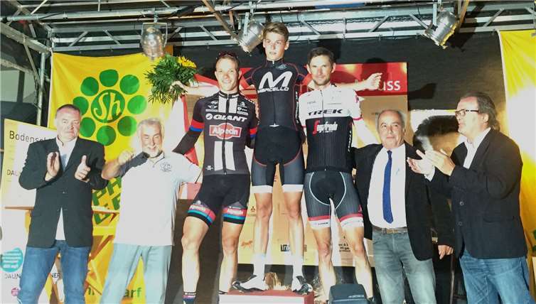 1. Platz, Dominik Bauer (RSC Rheinbach), 2. Platz, Nikias Arndt (Giant-Alpecin), 3. Platz Fränk Schleck (Treck-Segafredo). RSC Rheinbach
