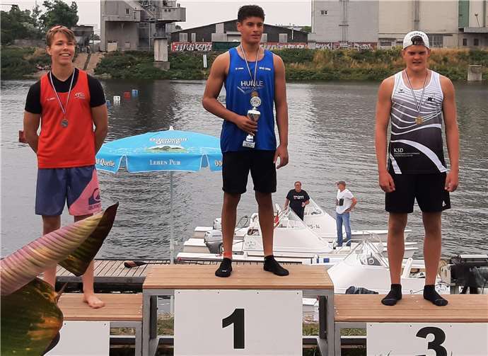 3. Platz für Jaron Schulz (KT Meddernisch), 1. Platz Marvin Werner (WSV Schierstein 2020), 2. Hektor Thim (Neckarsulmer Sport Union).