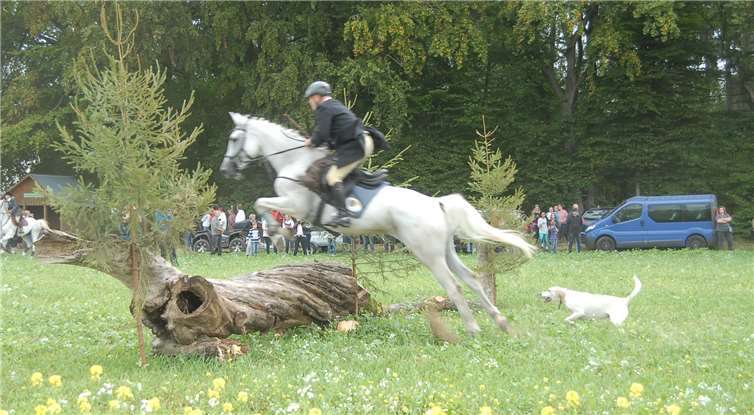 35 Naturhindernisse hatten die Hobbyreiter Anhausenauf der 17 Kilometer langen Strecke aufgebaut. Die Zuschauerwurden in einem Autokonvoi zu den schönsten Stellen der Jagd geführt.