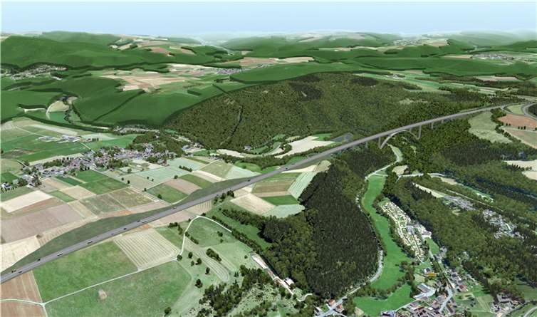 3D-Visualisierung der A1 Dorsel Ahrtalbrücke. Quelle: Landesbetrieb Mobilität Trier / www.a1-lueckenschluss.de
