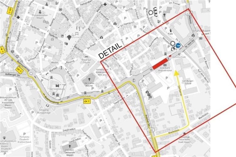 Abschnitt der Sperrung und der Umleitung.