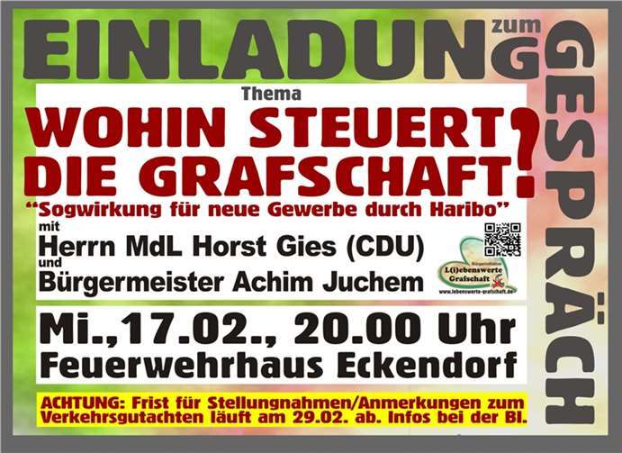Aktuelle Themen der Grafschaft werden auf dem Gesprächsabend der Bürgerinitiative erörtert. BI L(i)ebenswerte Grafschaft“