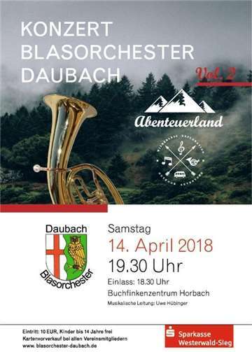 Am 14. April findet zum zweiten Male das Konzert des Blasorchesters Daubach statt.privat
