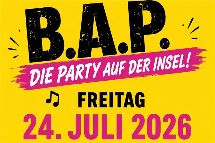 Am 24. Juli B.A.P. - Die Party auf der Insel! mit der Partyband Meilenstein