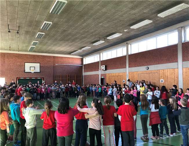 Am Ende kamen alle Schüler in der großen Turnhalle zusammen. Fotos: privat