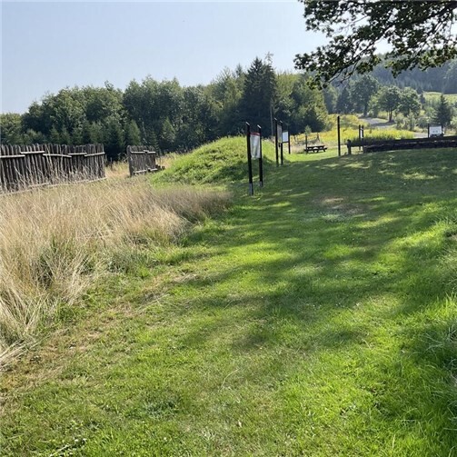 Hilfreiche Unterstützung an der Streuobstwiese  Am Limes-Lehrpfad: Vorne links Auschnitt der ungemähten Streuobstwiese.