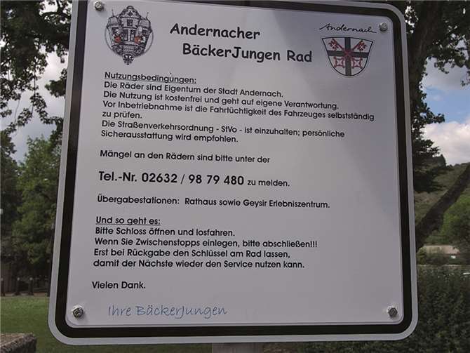 An den gekennzeichneten Übergabe-Stationen stehen noch einmal die detaillierten Nutzungsbedingungen.