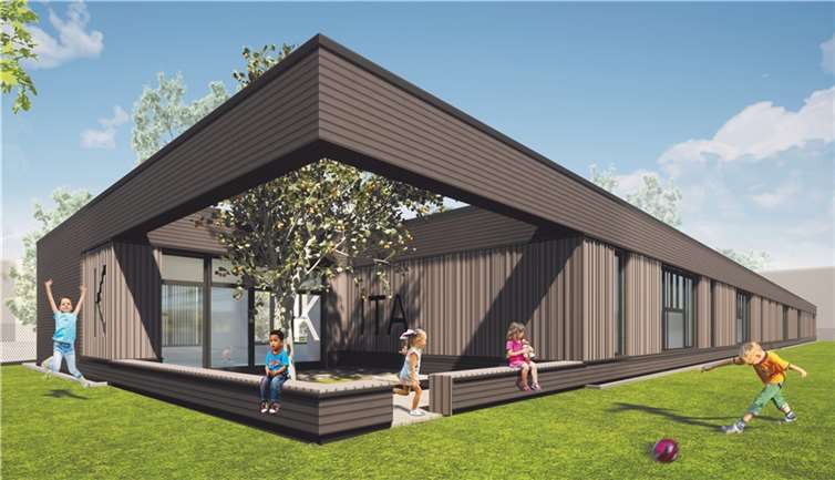 Anfang April geht der Betrieb in der neuen Kindertagesstätte „Südernacher Pänz“ los, und noch sind Plätze frei. So, wie auf dieser Grafik, wird die moderne Kita aussehen. Foto: Stadtverwaltung Andernach