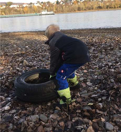 Angeschwemmter Müll zeichnet das Andernacher Rheinufer.