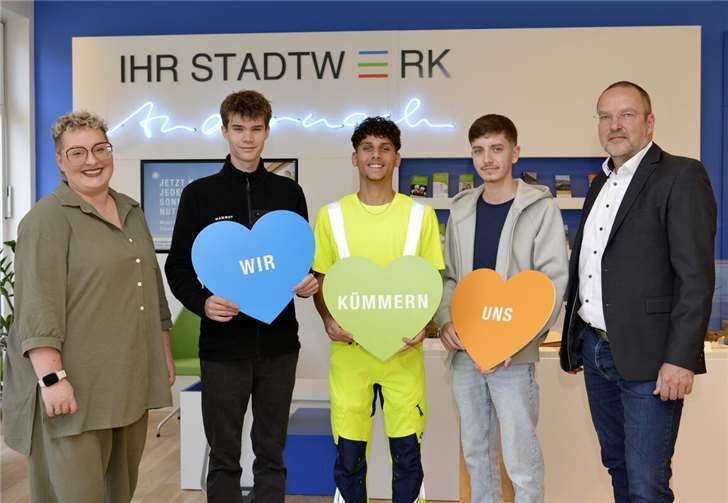 Ihr Stadtwerk bildet aus Anika Uenzen (Personal- und Unternehmensorganisation) und Jan Deuster (Geschäftsführung) begrüßen die neuen Auszubildenden. Foto: Meta Welling