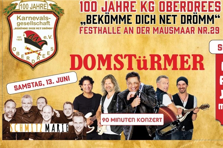 Ankündigung Festprogramm 100 Jahre KG OberdressSamstagabend, Eintritt 25,--€