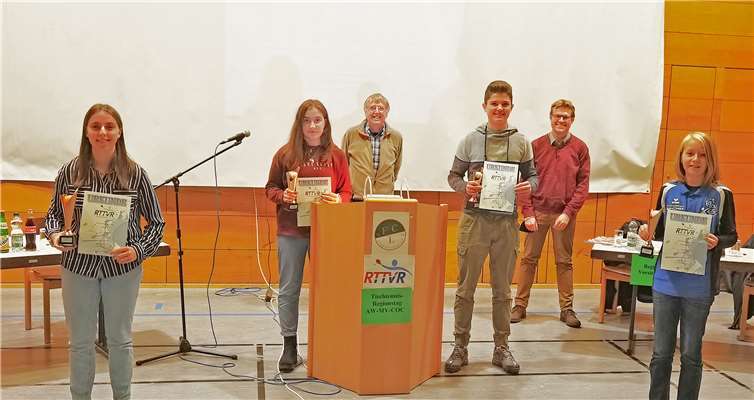 Annalena Görgen (2.v.li.) und ganz rechts Charlotte Anders vom TuS Kehrig bei der Preisverleihung.Quelle: TuS Kehrig