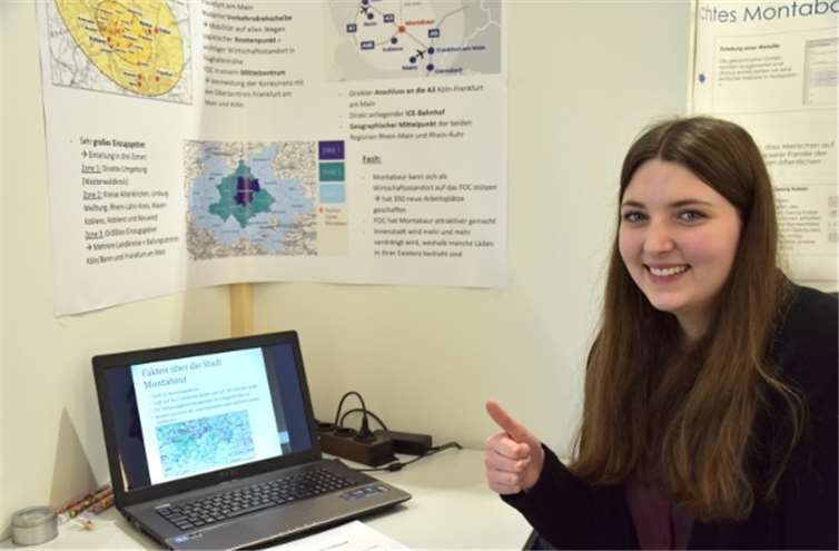 Antonia Seibert, Priv. Martin-Butzer-Gymnasium, belegte mit dem Projekt „Standort- und Raumplanungsaspekte von Outlet-Centern - Empirisches Projekt am Beispiel des FOC in Montabaur“, JuFo Geo-Raumwissenschaften, den 2. Platz.