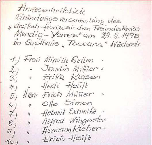 Anwesenheitsliste der Gründungsversammlung. privat