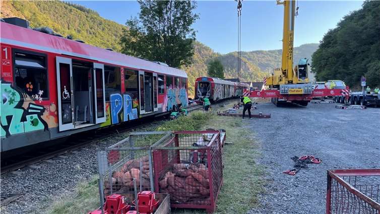 Flut-Zug wurde abtransportiert Arbeiten an der Regionalbahn. Foto: Ulrich Stumm