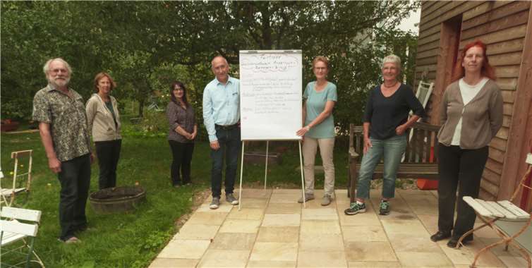 Arbeitsergebnisse des Kooperationstreffens. Teilnehmende von links: Ingo Binnewerg , Walburga Greiner, Hildegard Bender, Dr. Hans-Georg Hansen, Renate Adams, Karin Keelan und Dr. Natalie Wendisch. Foto: privat