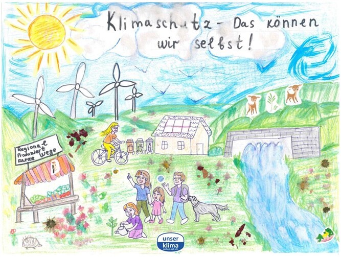 Arina aus der Petrus-Mosellanus-Schule in Bruttig-Fankel erreichte mit ihrem Bild „Klimaschutz das können wir selbst!“ den zweiten Platz.