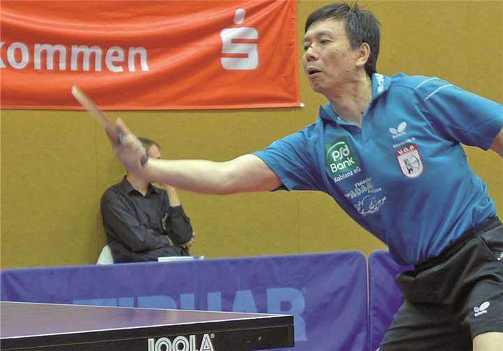 Assistenztrainer der Damennationalmannschaft Wan Guohui gab mit zwei Einzelerfolgen ein erfolgreiches Debut in der Oberliga. privat