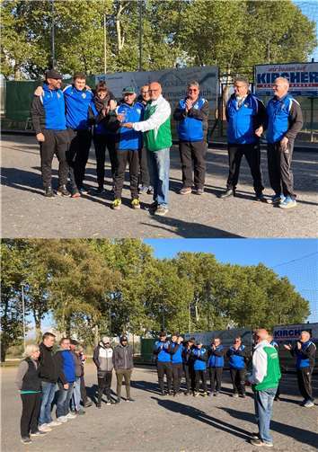 Auch der auf heimischen Boulodrome in Weißenthurm ansässige Präsident des Pétanque Verbandes Rheinland-Pfalz eG, Rainer Görg, gratulierte dem Team aus Oppau und überreichte den Meister-Pokal.Foto: privat