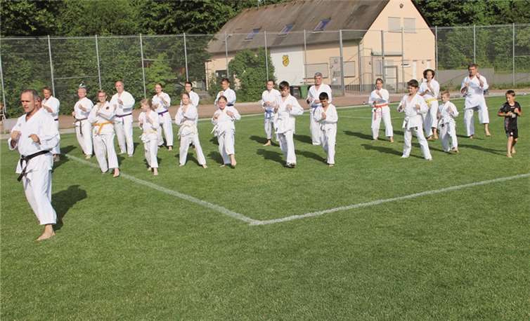 Auch die Karatekas des TSV Lay nutzen die neue Rasenanlage zum Training. privat