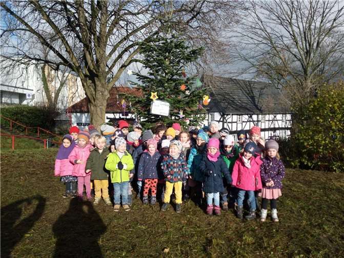 Auch in diesem Jahr schmückten die Kinder des Evangelischen Kindergartens den Weihnachtsbaum vor dem Köllenhof.Fotos: privat