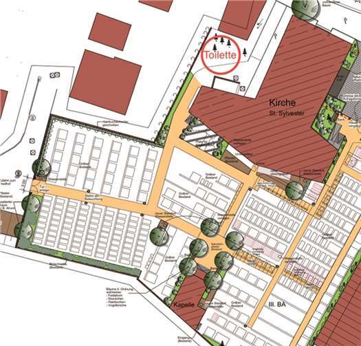 Auf dem freien Gelände neben der Sakristei könnte nach dem Vorschlag der FWG die öffentliche Toilettenanlage entstehen. privat