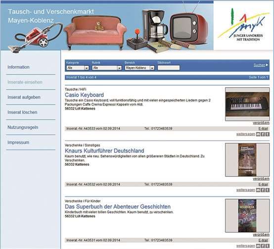 Auf der Homepage der Kreisverwaltung Mayen-Koblenz ist der neue Tausch- und Verschenkmarkt zu finden. privat