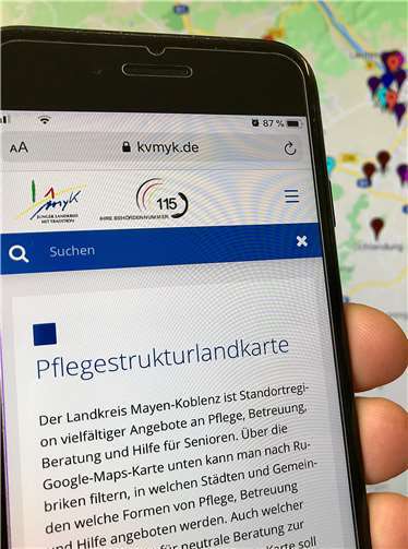 Auf der Internetseite der Kreisverwaltung Mayen-Koblenz gibt die Pflegestrukturkarte eine Übersicht über die bestehenden Angebote zur Unterstützung von Senioren und Pflegebedürftigen im Alltag.Foto: Kreisverwaltung/Morcinek