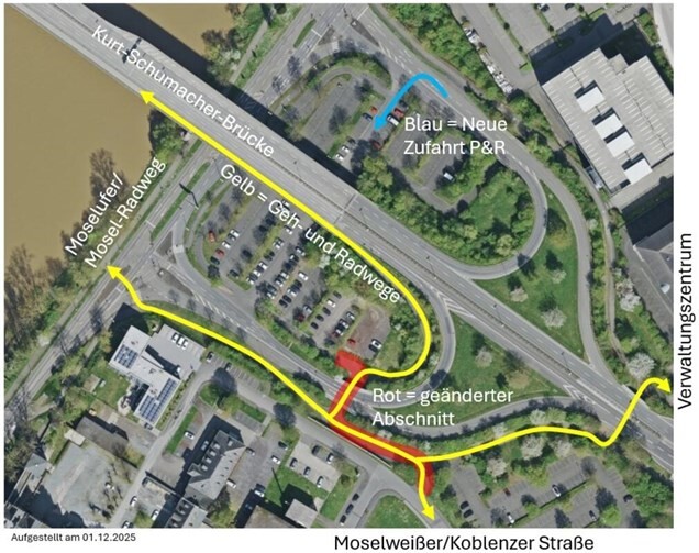 Auf der Übersichtsskizze ist die neue Verkehrsführung ersichtlich. Quelle: Stadt Koblenz