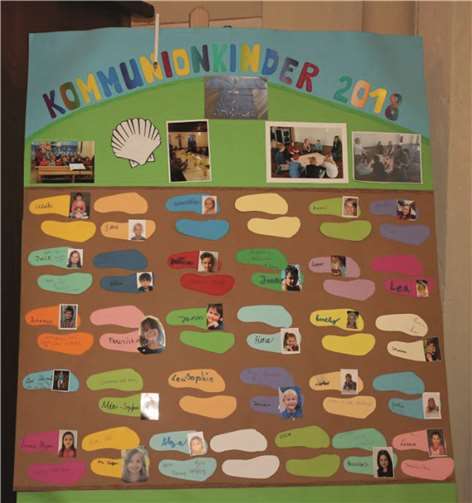 Auf einem Plakat haben die Kinder ihre Fußspuren hinterlassen.