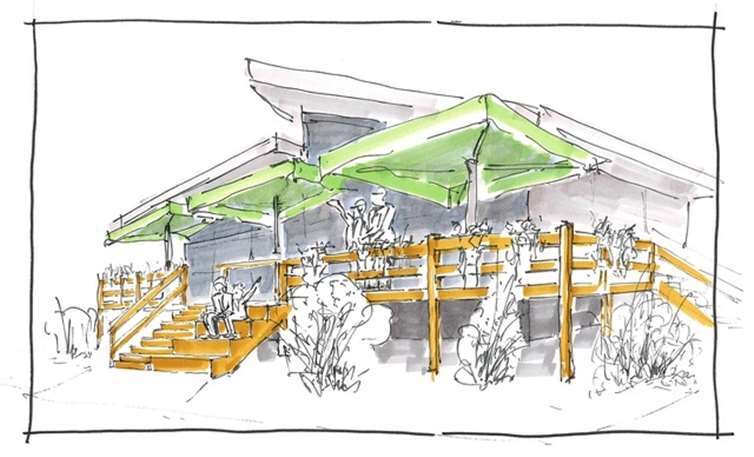 Auf einer Skizze ist die neue Sitztreppe des HTC-Clubhauses dargestellt.