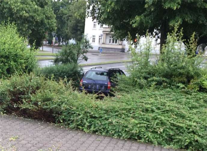 Aufgrund schlechter Sicht kam der Autofahrer in einer Kurve von der Fahrbahn ab und rutschte in die Grünflächen. Foto: Polizei Koblenz