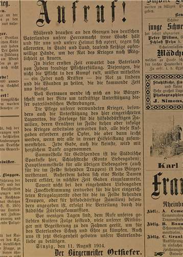 Aus der Sinziger Zeitung: Zehn Tage nach der Mobilmachung bittet Bürgermeister Ortsiefer die Einwohner um Spenden für das Sinziger Lazarett und hilfsbedürftige Familien.  Archiv HG