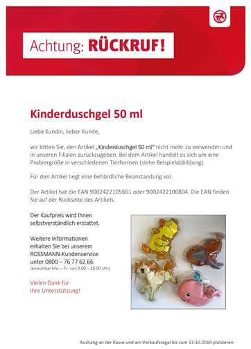 Aushang Rossmann. Quelle:  Lebensmittelwarnung.de