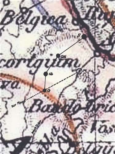 Ausschnitt aus der Karte vom römischen Gallien und Germanien.