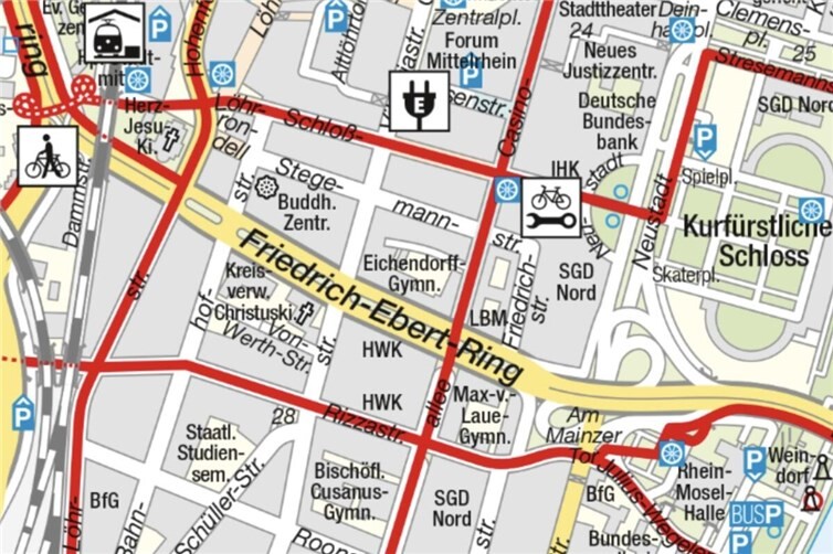 Auszug aus GeoPortal der Stadt Koblenz Fahrradkarte