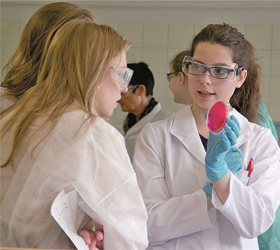 Azubi mit Durchblick: Eine angehende MTA erklärt Besuchern, wie Bakterien auf einem Nährboden wachsen.Landesuntersuchungsamt