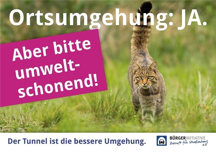 Banner mit dem Slogan „Der Tunnel ist die bessere Umgehung“ werben für die von der BI bevorzugte Lösung.