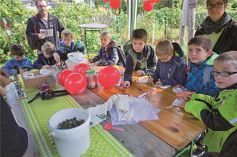 Bastelstation im Kinderkräutergarten. Hier bemalten sich die Kinder kleine Säckchen und füllten sie anschließend mit duftenden Kräutern. WT