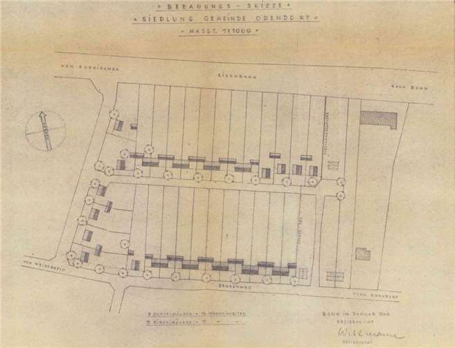 Wie die Engelbert-Zimmermann-Straße ihren Namen bekam (1) Bebauungsskizze Siedlung am Bendenweg Odendorf 1949.