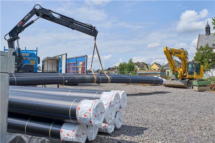 Beginn der Bauarbeiten für den zweiten Düker von Niederwerth nach Vallendar.  Foto: Sascha Ditscher/evm