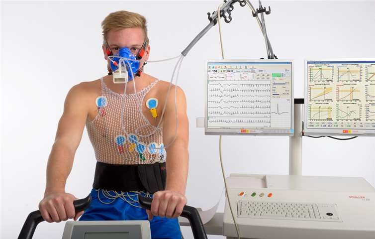 Bei der ergospirometrischen Untersuchung wird der Patient auf einem Ergometer kontinuierlich ansteigend belastet.privat
