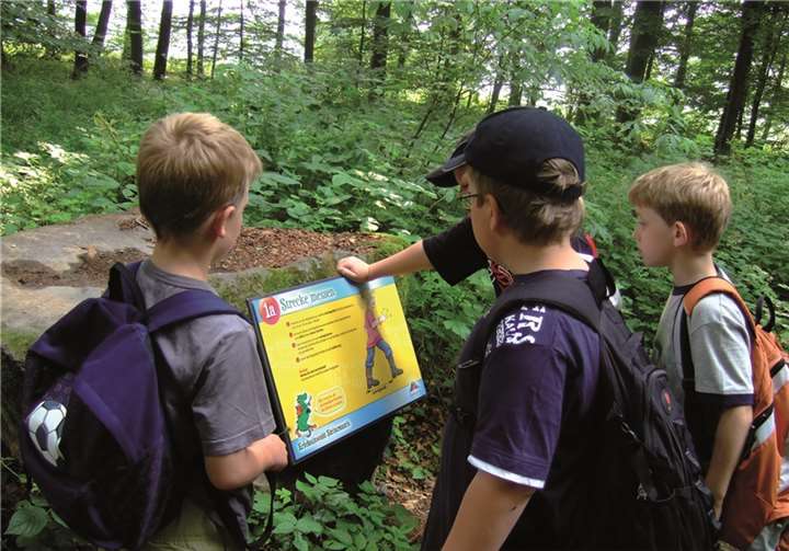 Bei einem Naturkunde-Quiz sind Tierspuren, Baumblätter und -früchte sowie Feldblumen zuzuordnen.privat